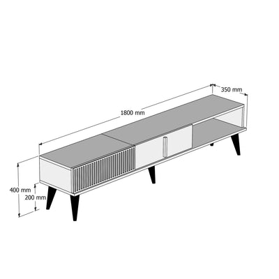 Porta tv basso living in legno noce 2 ante e vano decorato cm 180x35x40h
