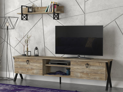 Composizione da soggiorno con porta tv e mensola in legno stile industriale