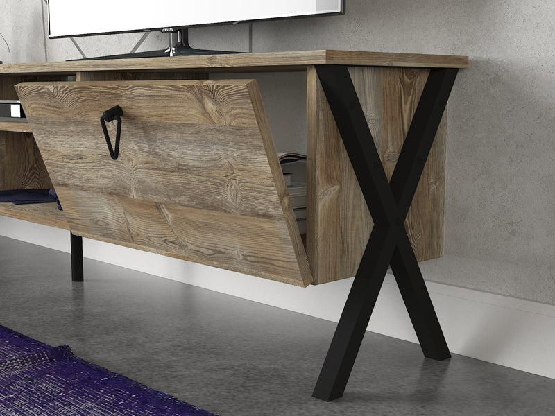 Composizione da soggiorno con porta tv e mensola in legno stile industriale