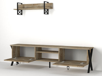 Composizione da soggiorno con porta tv e mensola in legno stile industriale