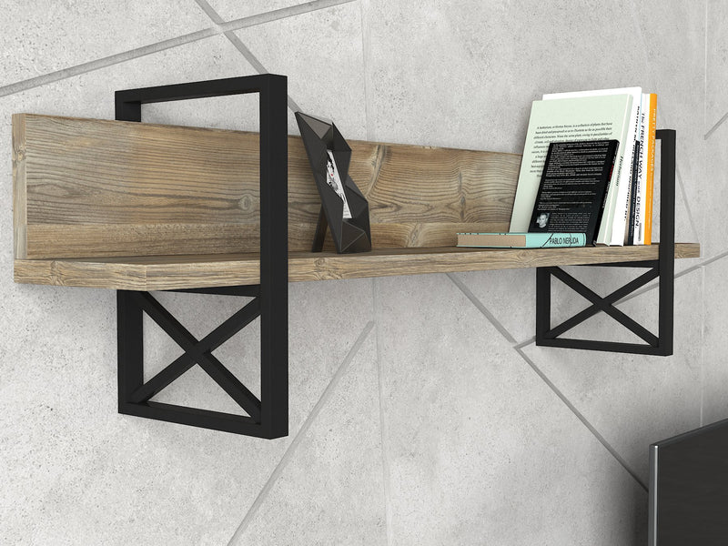 Composizione da soggiorno con porta tv e mensola in legno stile industriale
