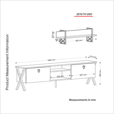 Composizione da soggiorno con porta tv e mensola in legno stile industriale