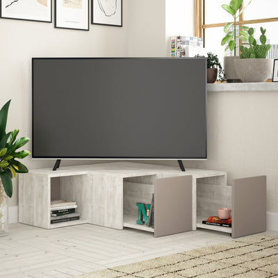 Porta tv angolare basso moderno con vani e cassetti bicolore cm 90x92x32h - vari colori