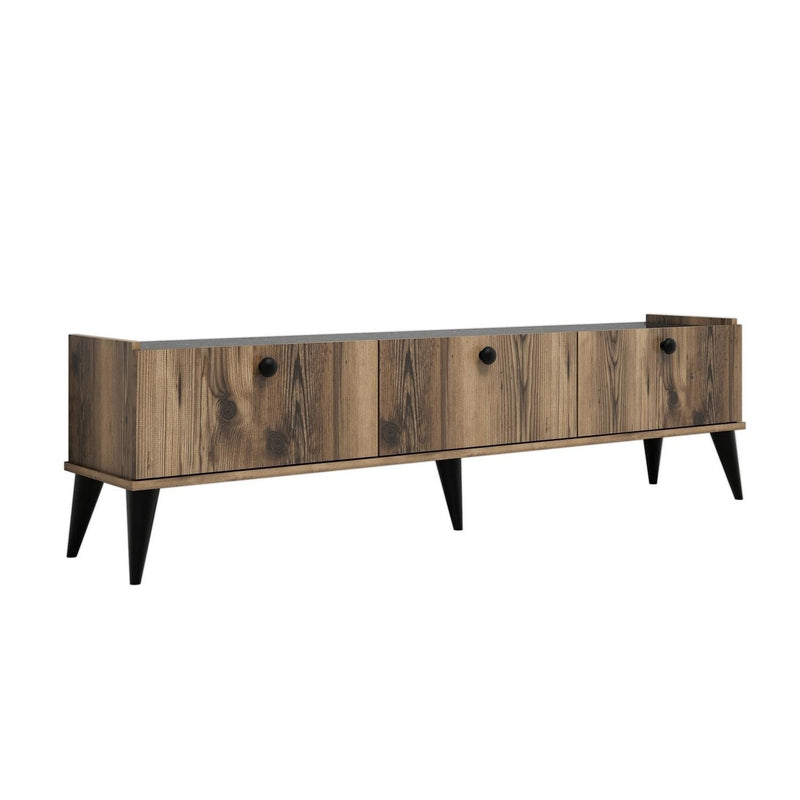 Porta tv base con 3 ante in legno noce scuro e top marmo nero cm 180x35x49h