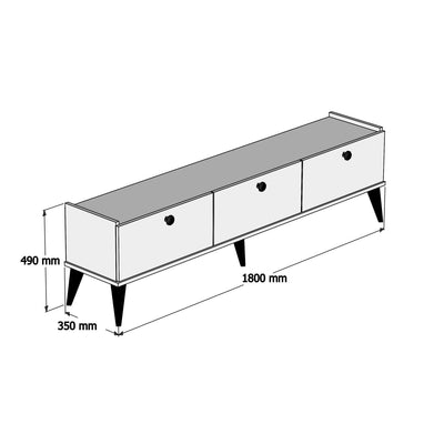 Porta tv base con 3 ante in legno noce scuro e top marmo nero cm 180x35x49h