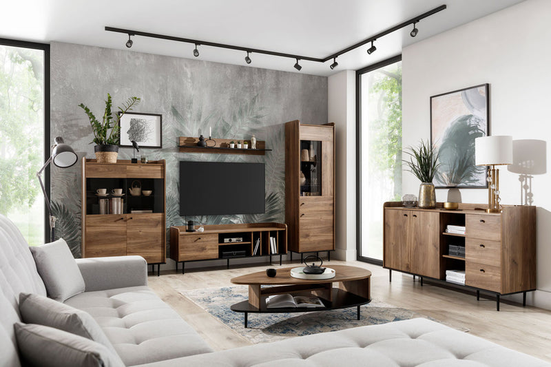 Porta tv moderno 6 vani e anta a ribalta colore rovere scuro cm 150x40x56h