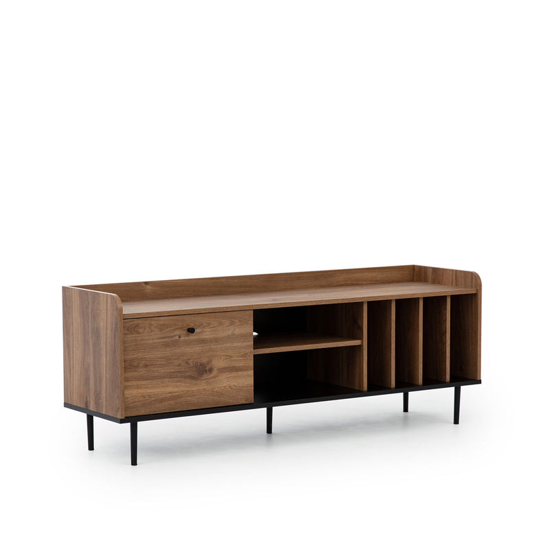 Porta tv moderno 6 vani e anta a ribalta colore rovere scuro cm 150x40x56h
