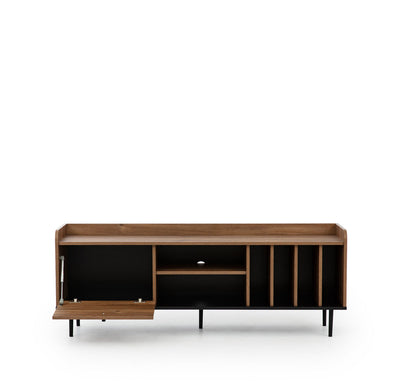 Porta tv moderno 6 vani e anta a ribalta colore rovere scuro cm 150x40x56h
