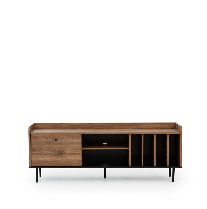Porta tv moderno 6 vani e anta a ribalta colore rovere scuro cm 150x40x56h