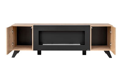 Iklas - Mobile tv basso con biocamino colore quercia con serigrafia a righe nero cm 160x45x52h