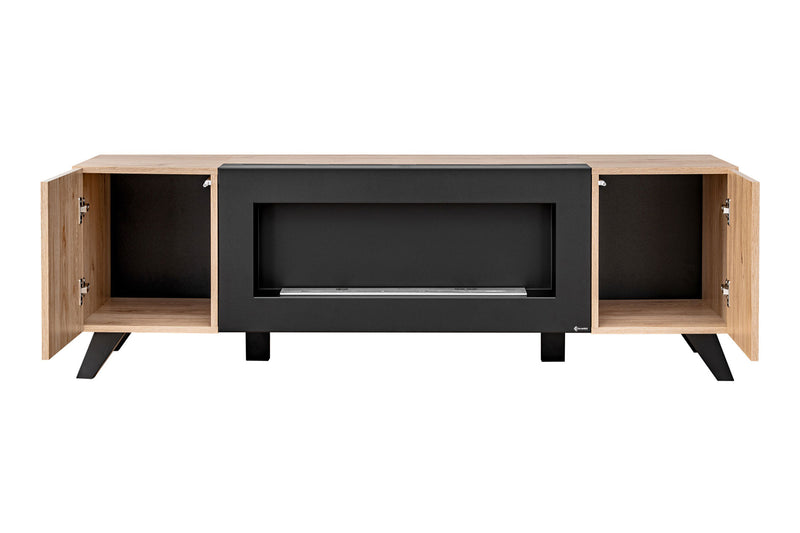 Iklas - Mobile tv basso con biocamino colore quercia con serigrafia a righe nero cm 160x45x52h