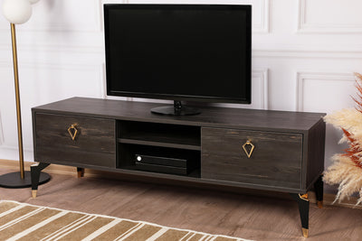 Mobile living TV moderno 2 ante e 2 vani a giorno con dettagli dorati cm 143x40x47h - vari colori