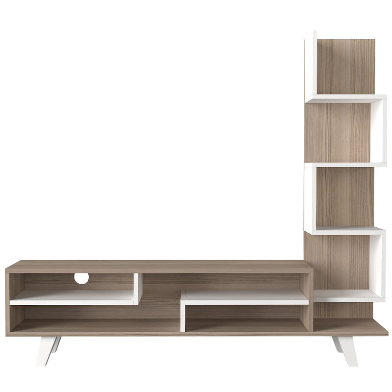 Mobile porta tv con libreria moderno in legno rovere e bianco cm 149x29x120h