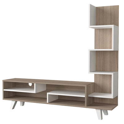 Mobile porta tv con libreria moderno in legno rovere e bianco cm 149x29x120h