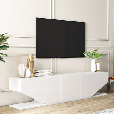 Mobile basso porta tv design geometrico 3 ante colore bianco cm 180x30x40h