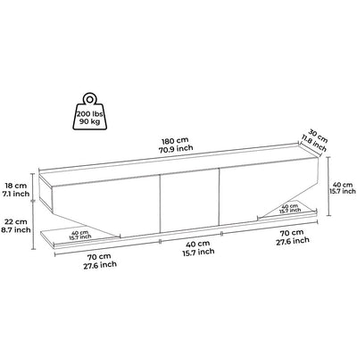 Mobile basso porta tv design geometrico 3 ante colore bianco cm 180x30x40h