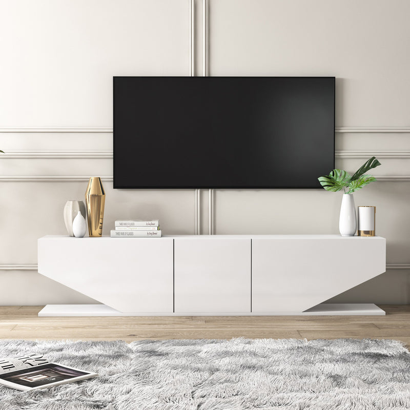 mobile tv 3 ante dal design geometrico in legno colore bianco