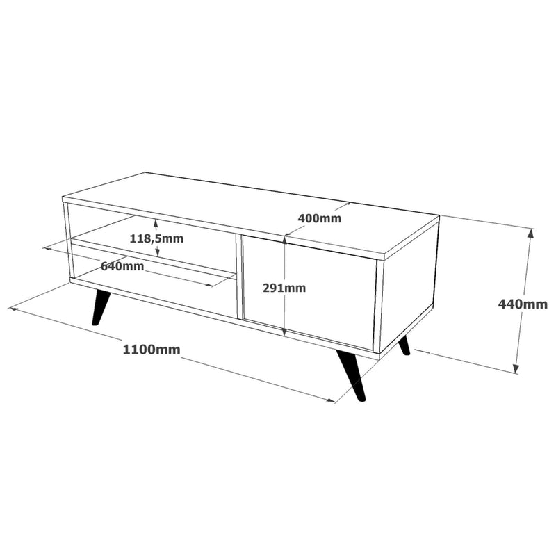 Mobile porta TV elegante in legno con anta e vani a giorno zona living cm 110x40x44h