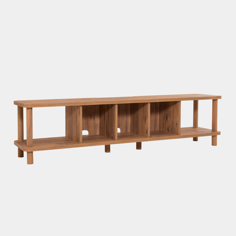 Mobile tv lungo moderno in legno colore naturale con 5 vani cm 180x35x44h