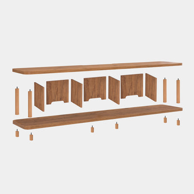 Mobile tv lungo moderno in legno colore naturale con 5 vani cm 180x35x44h