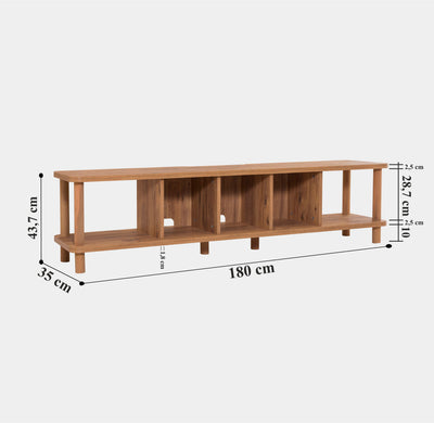 Mobile tv lungo moderno in legno colore naturale con 5 vani cm 180x35x44h