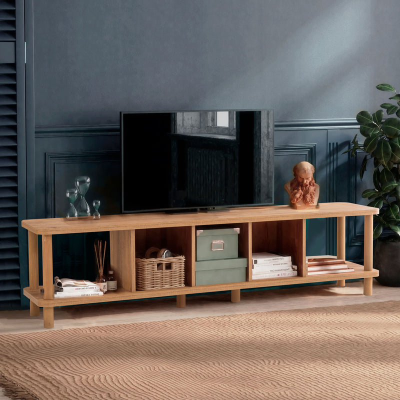mobile porta tv lungo cm 180 in legno naturale con 5 vani
