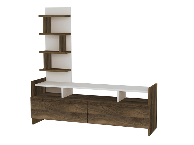 Porta tv con libreria moderno 2 ante a ribalta noce e bianco cm 123x33x120h