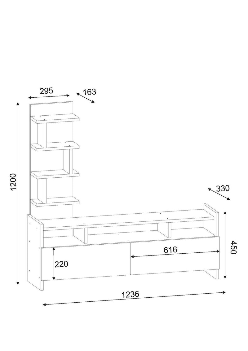 Porta tv con libreria moderno 2 ante a ribalta noce e bianco cm 123x33x120h