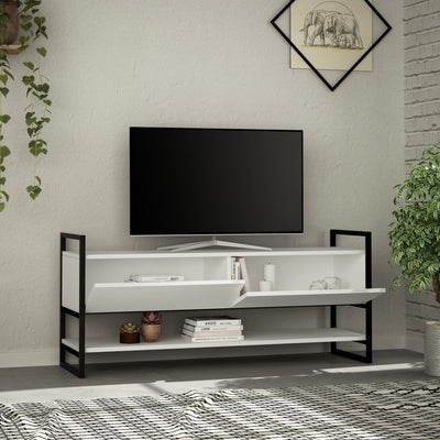Porta tv design moderno con 2 ante e ripiano in legno e metallo cm 131x39x58h - vari colori