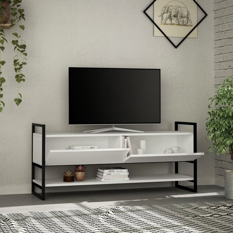 Porta tv design moderno con 2 ante e ripiano in legno e metallo cm 131x39x58h - vari colori