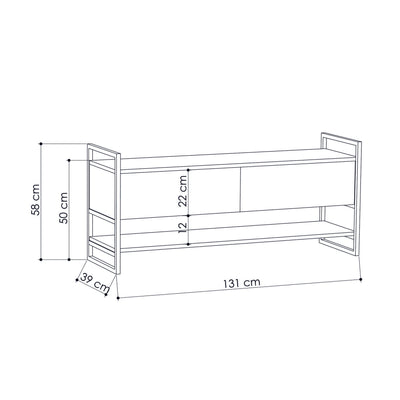 Porta tv design moderno con 2 ante e ripiano in legno e metallo cm 131x39x58h - vari colori