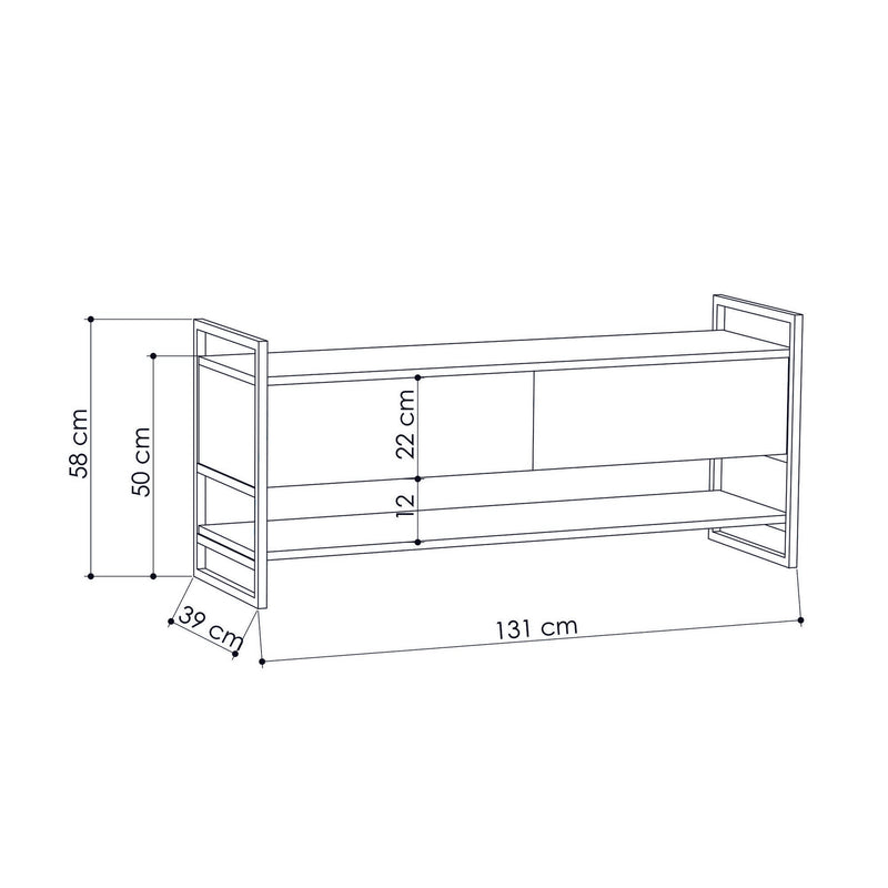 Porta tv design moderno con 2 ante e ripiano in legno e metallo cm 131x39x58h - vari colori