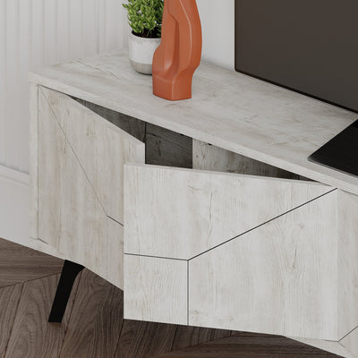 Porta tv living moderno 4 ante oak white con disegno geometrico cm 180x29x50h