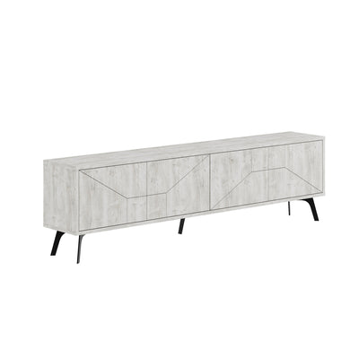 Porta tv living moderno 4 ante oak white con disegno geometrico cm 180x29x50h