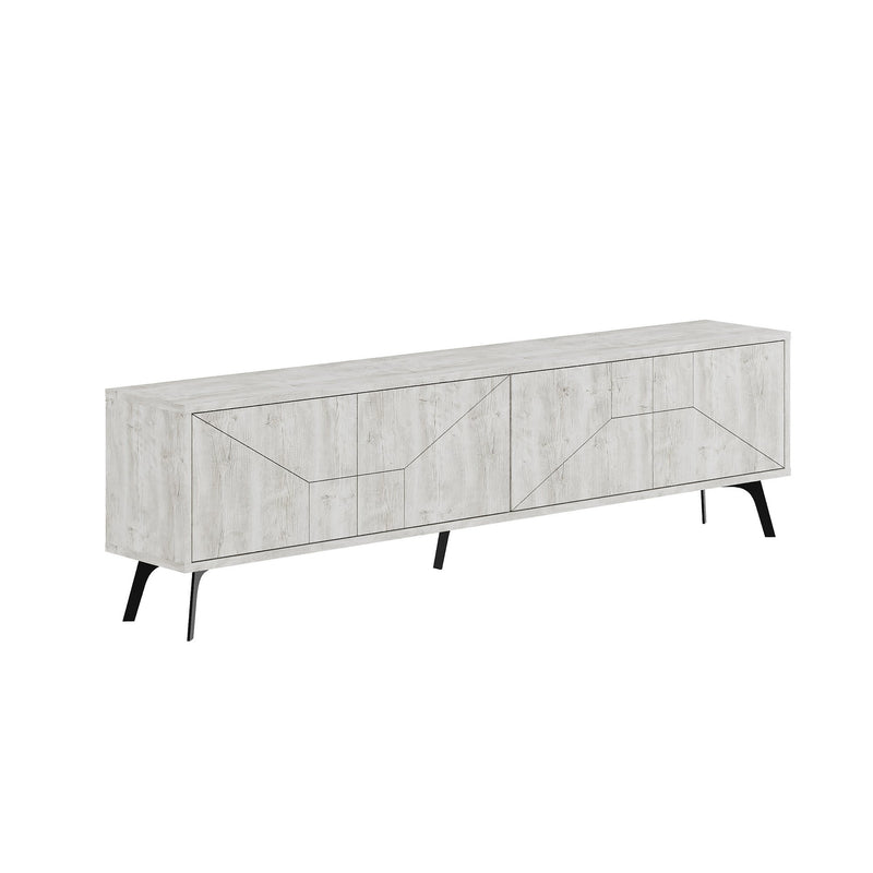 Porta tv living moderno 4 ante oak white con disegno geometrico cm 180x29x50h