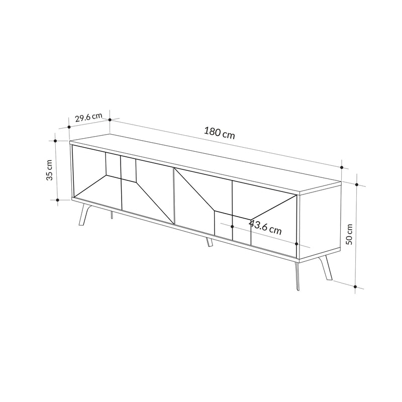 Porta tv living moderno 4 ante oak white con disegno geometrico cm 180x29x50h