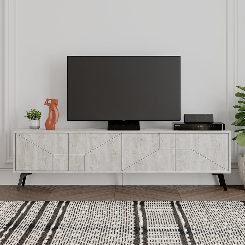 mobile tv con 4 ante in legno oak white fantasia geometrica