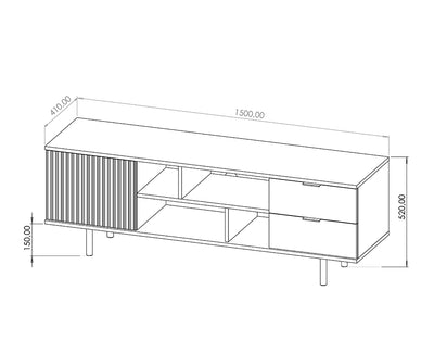 Porta tv design colore nero piedi dorati con cassetti anta e vani cm 150x41x52h