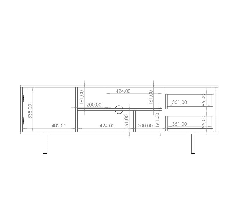 Porta tv design colore nero piedi dorati con cassetti anta e vani cm 150x41x52h