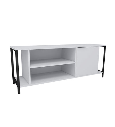 Porta tv soggiorno con anta e ripiani in legno bianco e metallo cm 120x35x48h