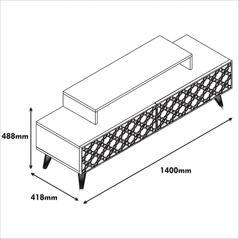 Porta tv in legno colore noce 2 ante decorate intagliate cm 140x42x49h
