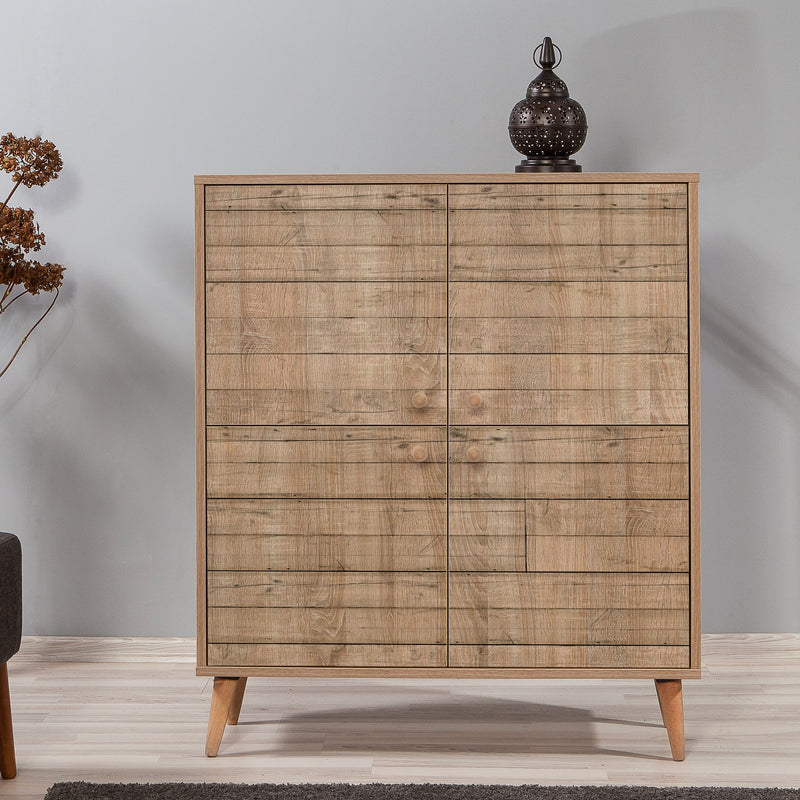 Mobile 4 ante per soggiorno in legno colore quercia cm 95x36x111h