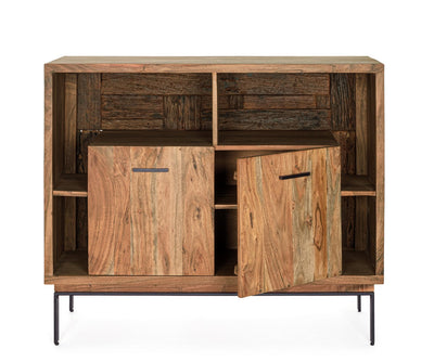 Credenza industriale in legno di acacia con LED e piedini in metallo nero cm 115x40x94h