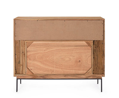 Credenza industriale in legno di acacia con LED e piedini in metallo nero cm 115x40x94h