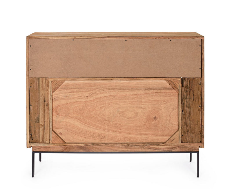 Credenza industriale in legno di acacia con LED e piedini in metallo nero cm 115x40x94h