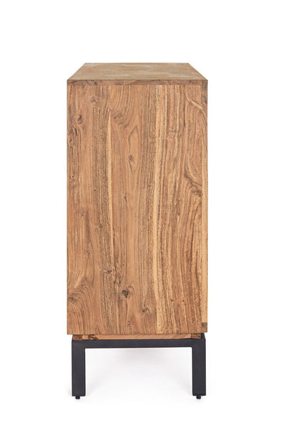 Credenza industriale in legno di acacia con LED e piedini in metallo nero cm 115x40x94h