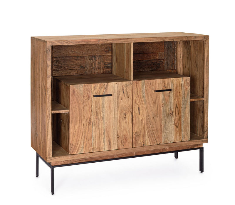 Credenza industriale in legno di acacia con LED e piedini in metallo nero cm 115x40x94h