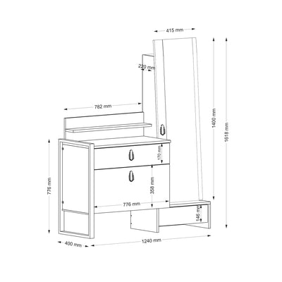 Mobile toilette trucco colore noce con armadietto e specchio cm 124x40x162h