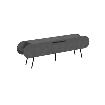 Mobile tv design forma ovale con ante e ripiani colore cemento cm 195x37x57h