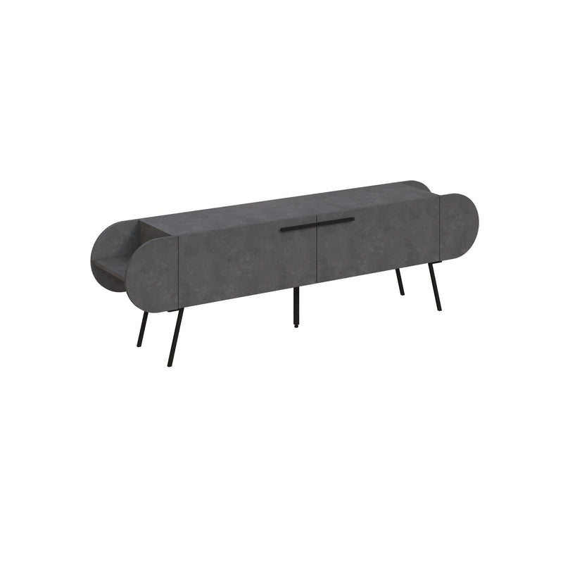 Mobile tv design forma ovale con ante e ripiani colore cemento cm 195x37x57h